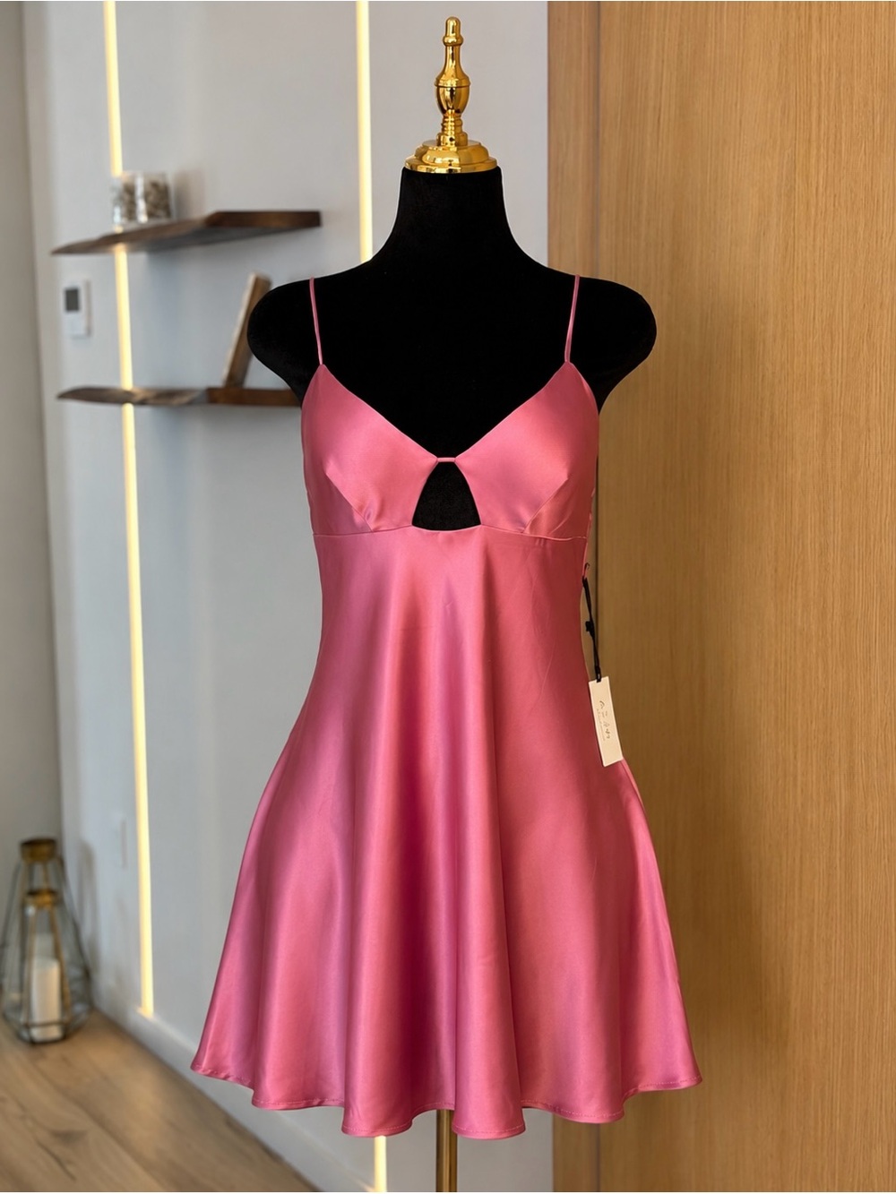 ASTR The Label Silky Keyhole Cutout Slip Mini Dress | Barbiecore Muse